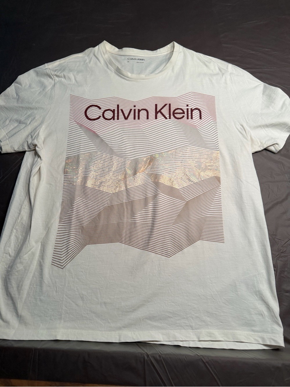 Calvin Klein White Short-Sleeve Tee with Metallic Graphic
